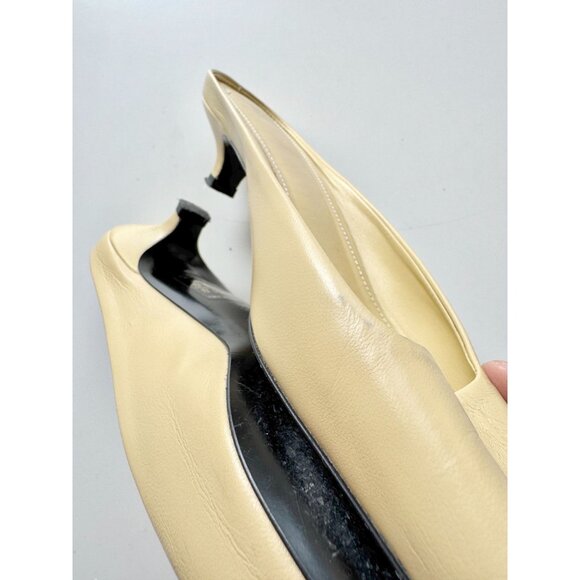 TOTEME Butter Yellow Leather Square Toe Kitten Heel Mules Slides, Size 37 - Picture 13 of 16